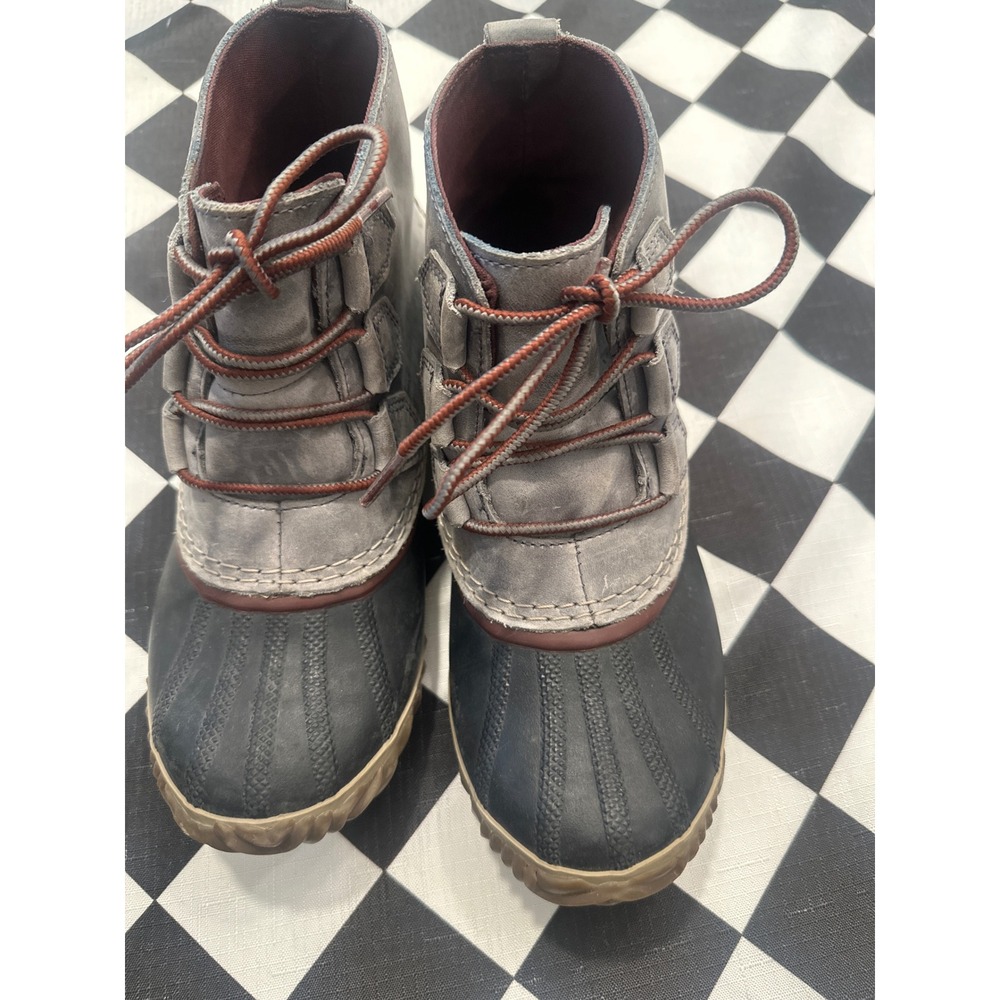 Sorel Slimpack II Lace Waterproof Duck Boots Grey Black NL2133-052 Womens 8